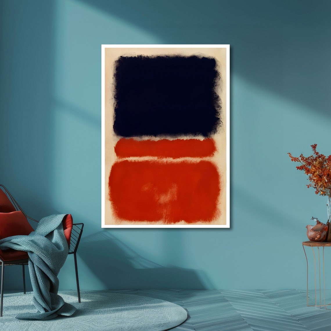 Midnight Navy and Flame Red Rothko Style Abstract Color Poster - Image 6