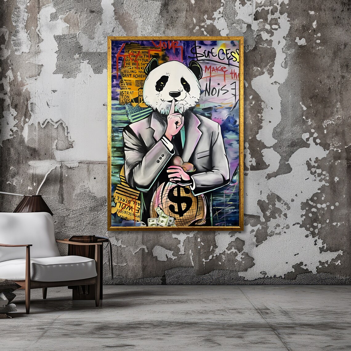 Panda Banker With Money Bag Graffiti Success Street Art Poster - Image 3