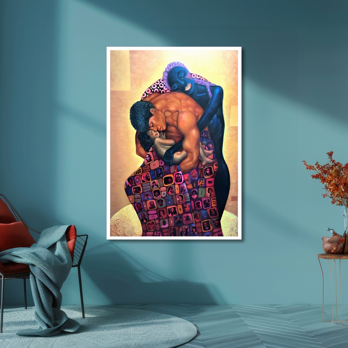 African Family Embrace Kiss Couple and Child Love Art Poster - Image 4