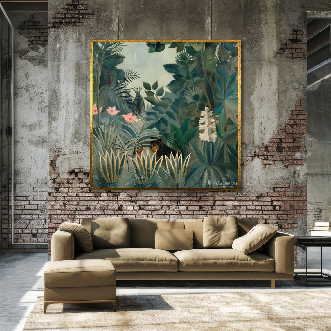 Rousseau Jungle Scene with Hidden Ape Among Tropical Flowers Poster - Image 5