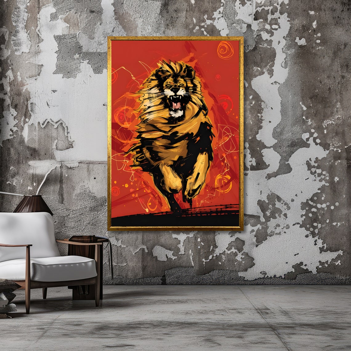Fierce Roaring Lion on a Fiery Red Orange Pop Art Background Poster - Image 5