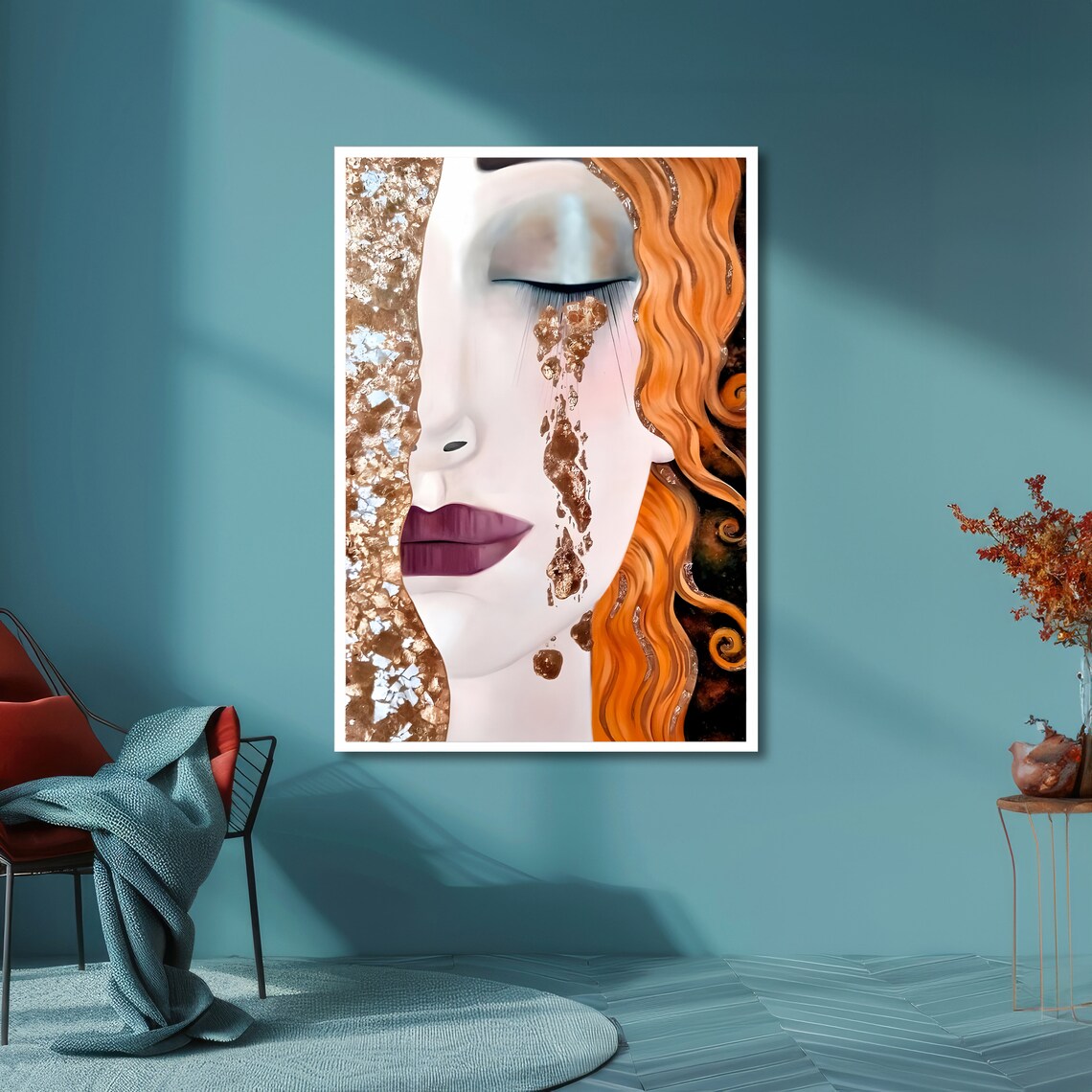 Copper Tears Golden Woman Portrait in Klimt Style Art Poster - Image 4