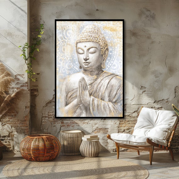 Golden Meditating Buddha Serene Buddha Art Spiritual Wall Decor Ready To Hang
