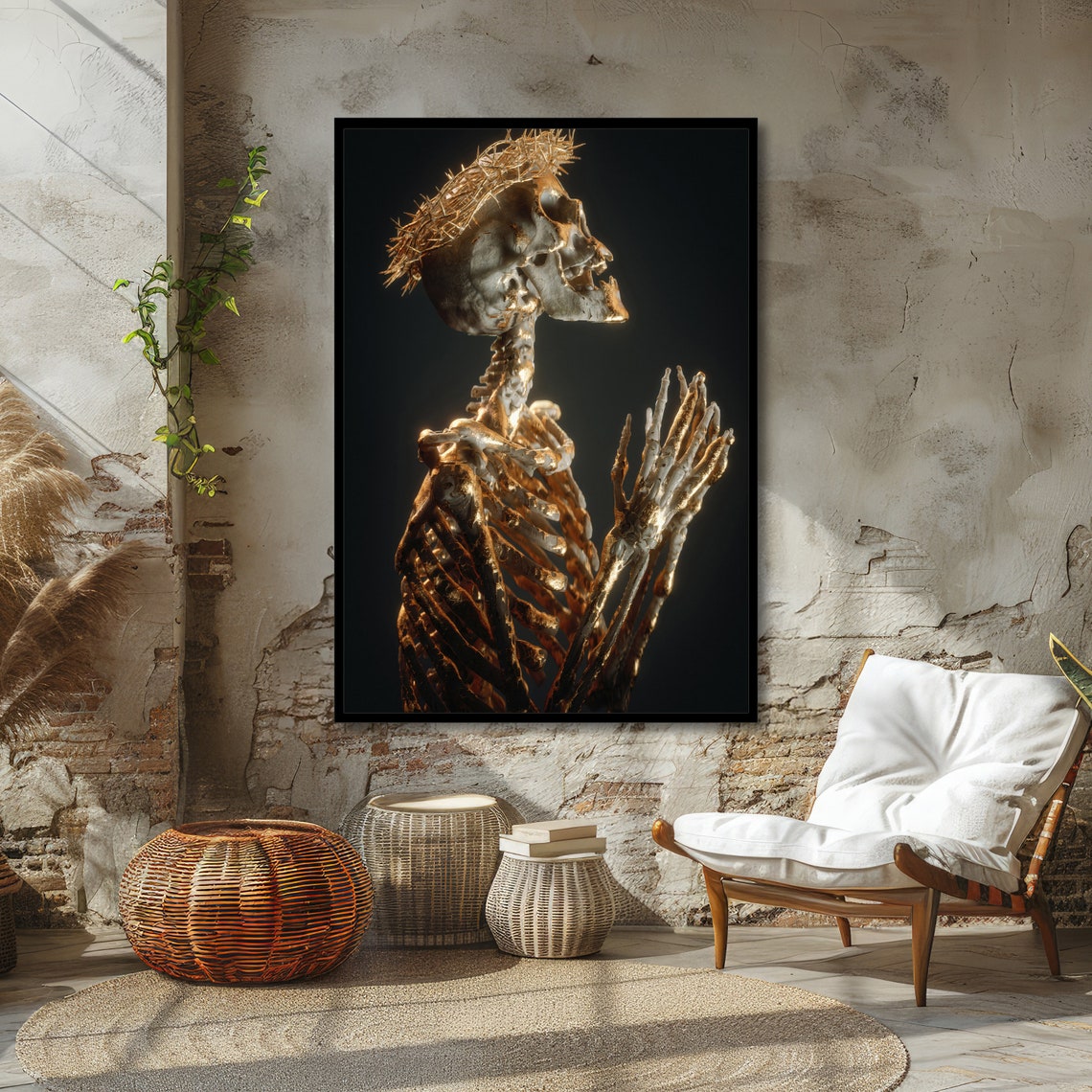Praying Skeleton With Crown of Thorns Gothic Religious Poster - Image 4