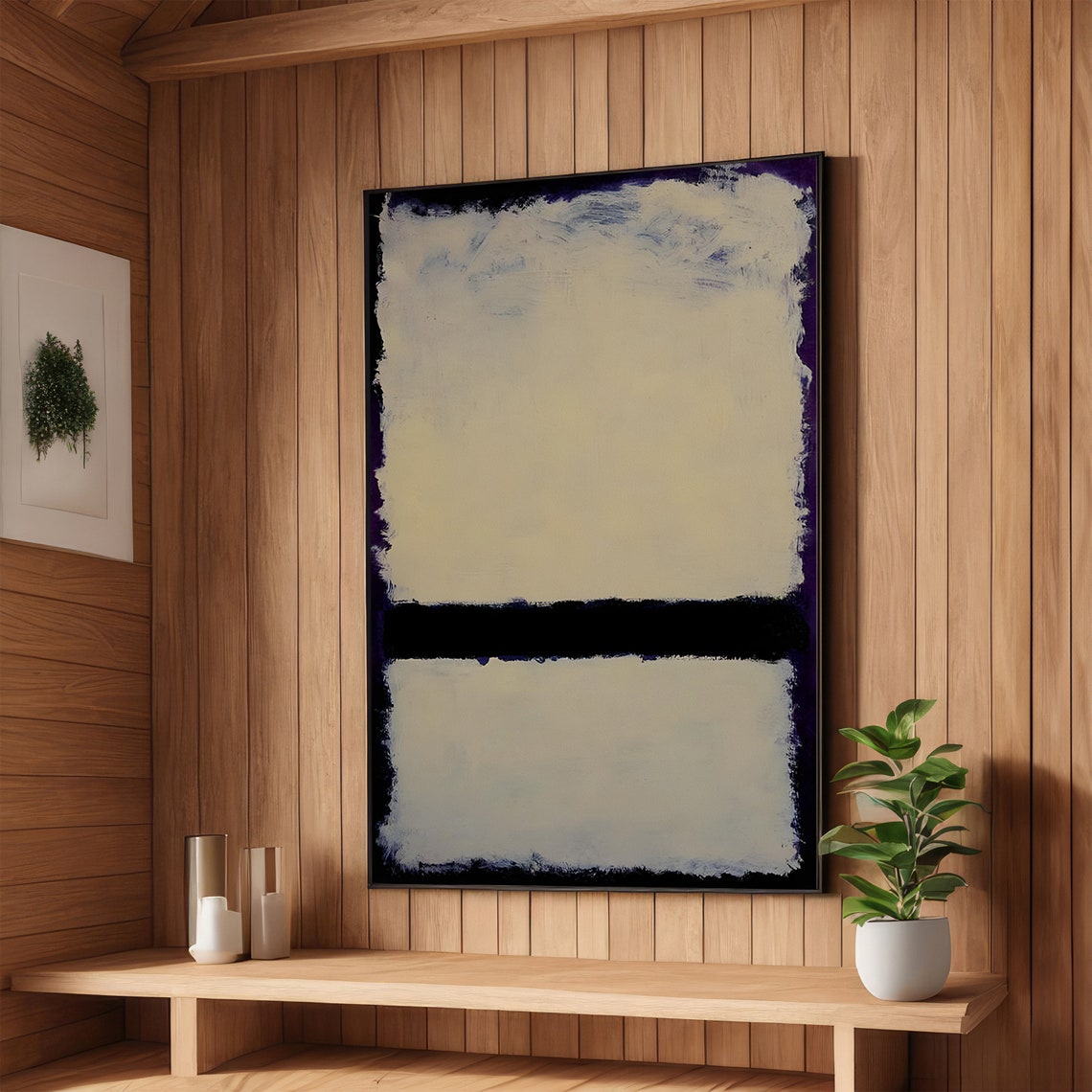 Serene Cream and Navy Horizon Abstract Poster in Rothko Style