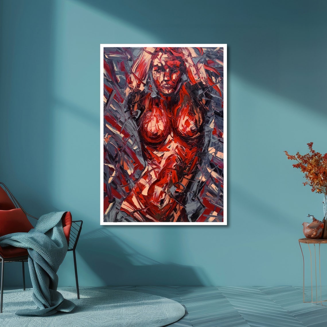Red and Gray Abstract Woman with Red Censored Pop Art Poster - Image 6