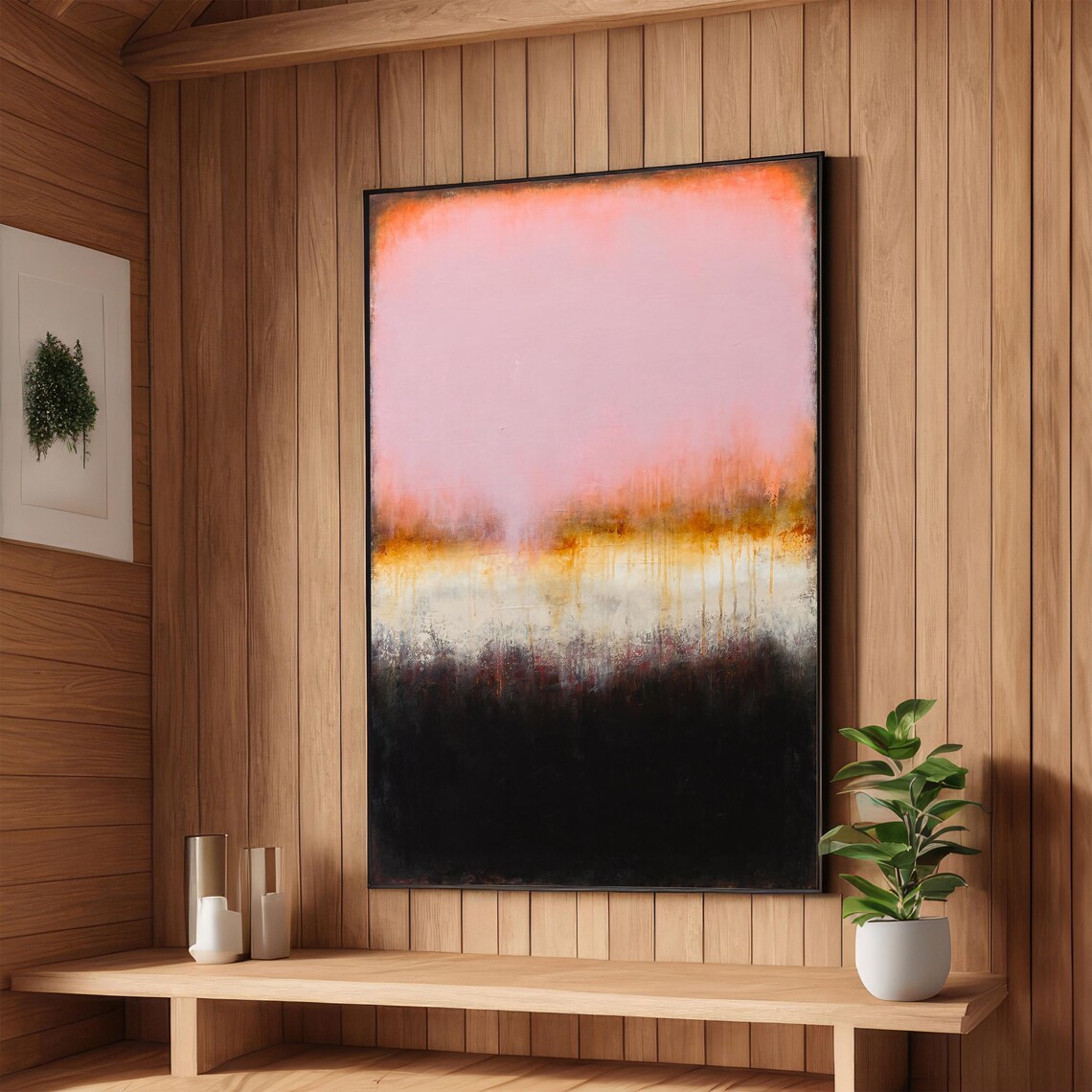 Pink Black And Fiery Orange Color Fields Rothko Inspired Art Atmospheric Wall Decor Ready To Hang Expressionist
