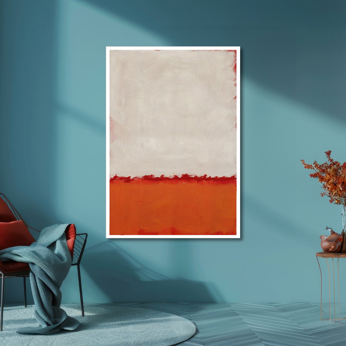 White and Ember Red Rothko Style Abstract Color Field Poster - Image 6