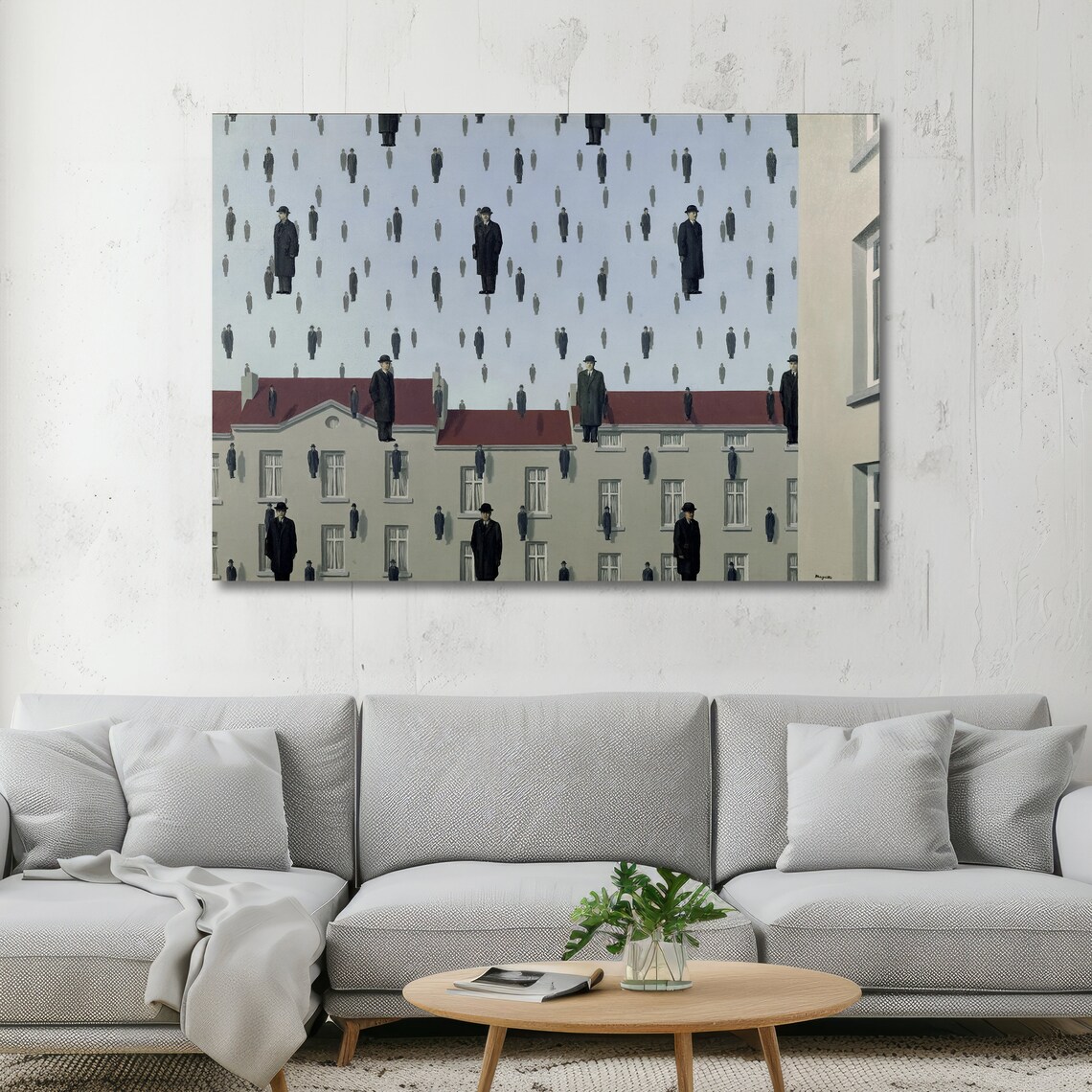 Magritte Golconda Men in Bowler Hats Raining Over Town Surreal Poster - Image 5