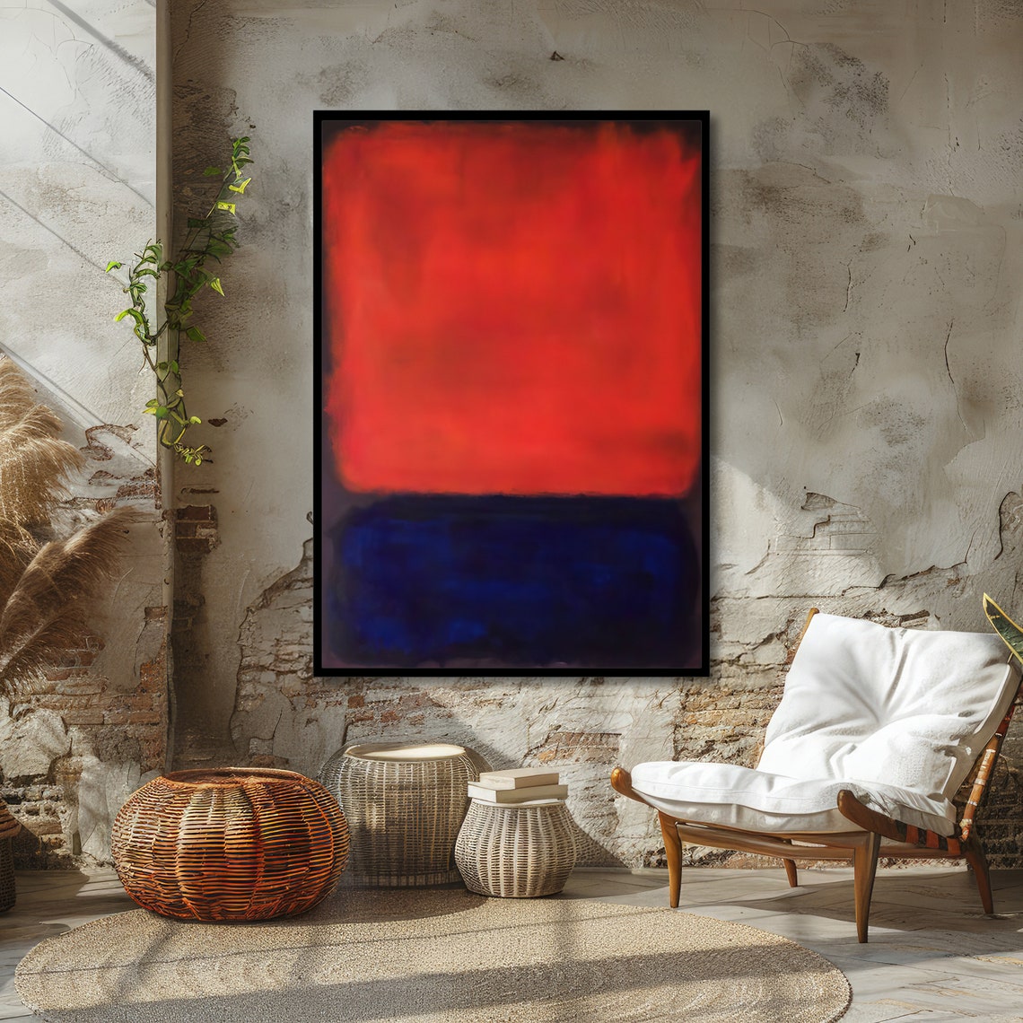 Fiery Red and Deep Blue Rothko-Inspired Color Field Art Poster - Image 5