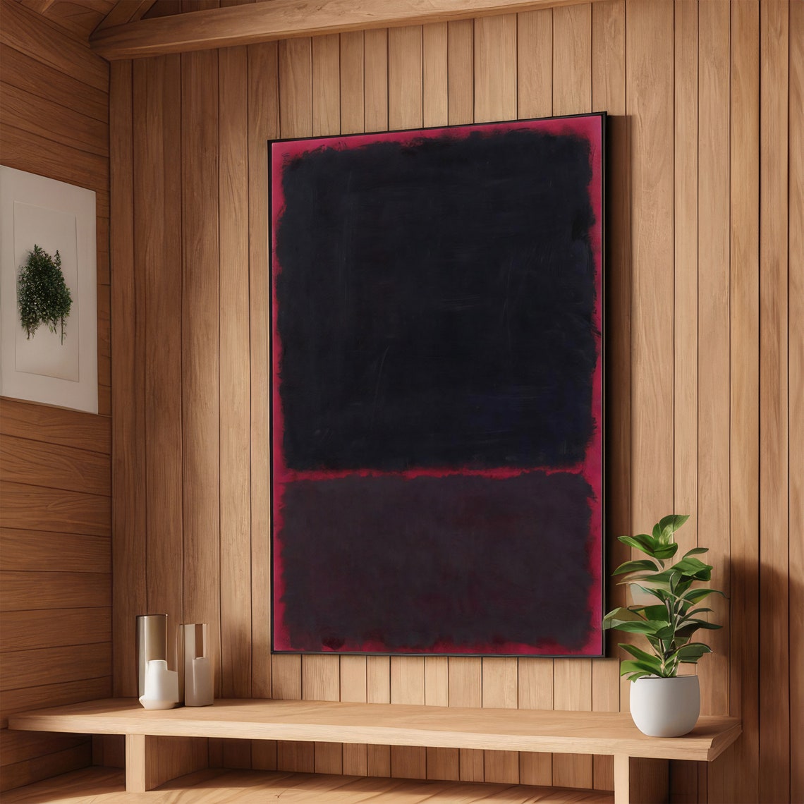 Midnight Black and Crimson Abstract Poster in Rothko Color Field Style