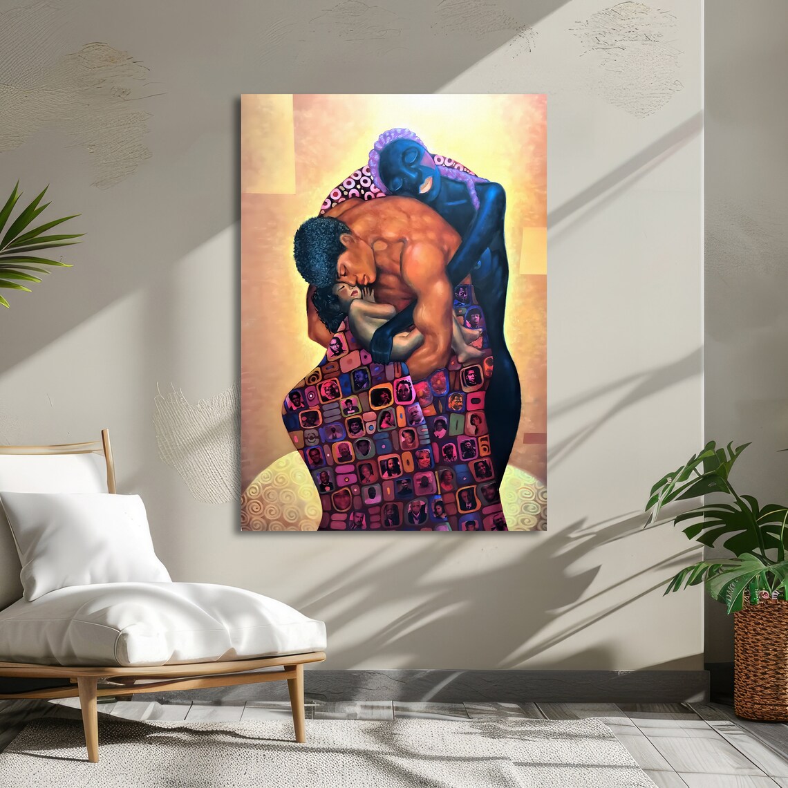 African Family Embrace Kiss Couple and Child Love Art Poster - Image 3