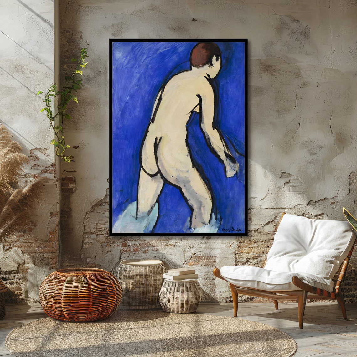 Blue Nude Matisse Inspired Art Bold Abstract Print Modern Wall Art Ready To Hang Decoration - Image 4