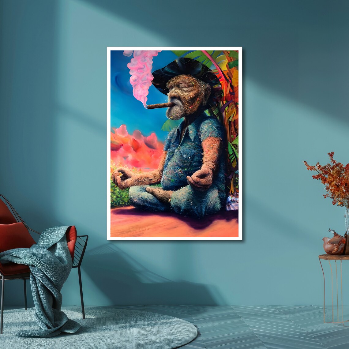 Tropical Grandpa Meditating with Cigar Colorful Zen Art Poster - Image 6