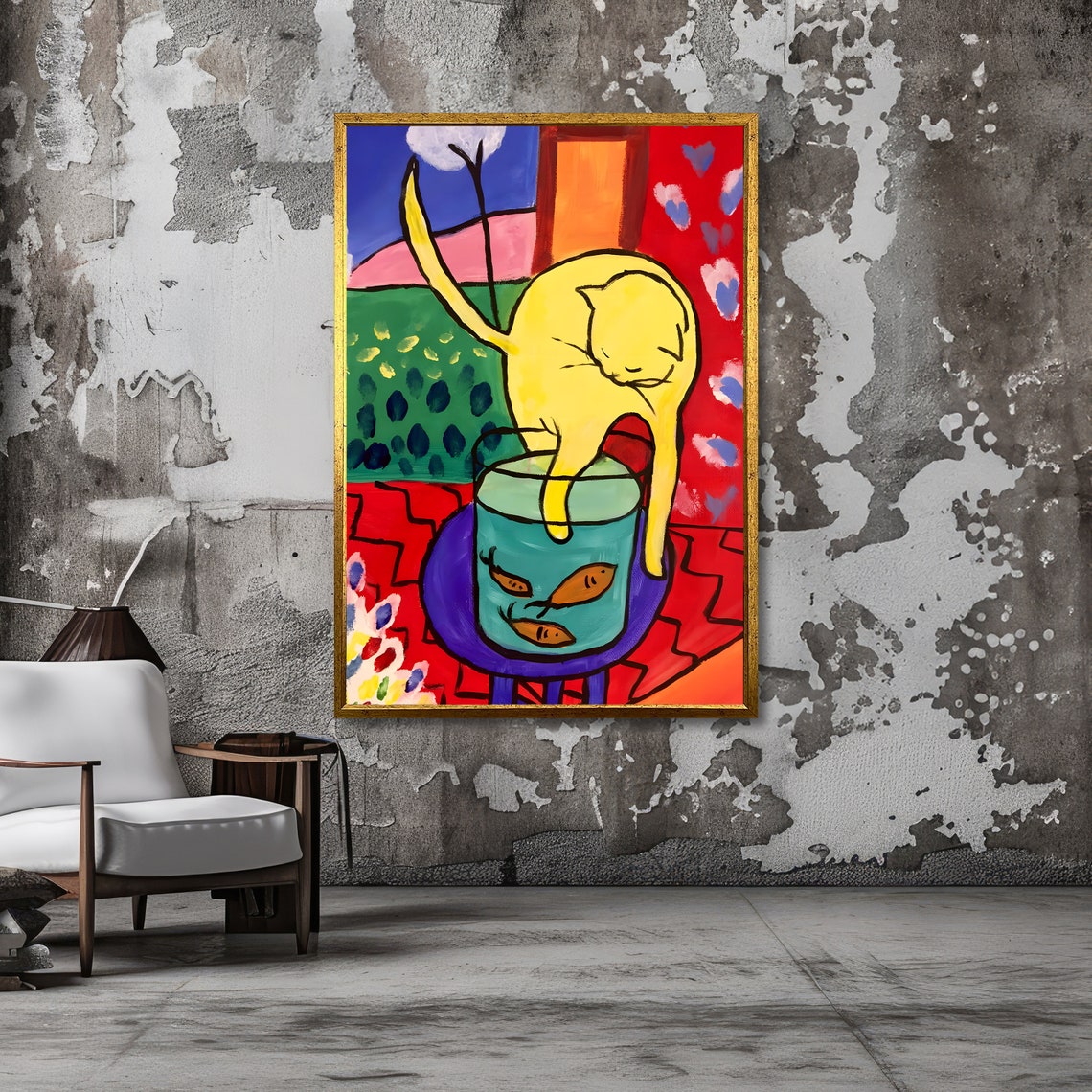 Playful Cat Matisse Inspired Art Bold Abstract Print Modern Wall Art Ready To Hang Decoration - Image 3