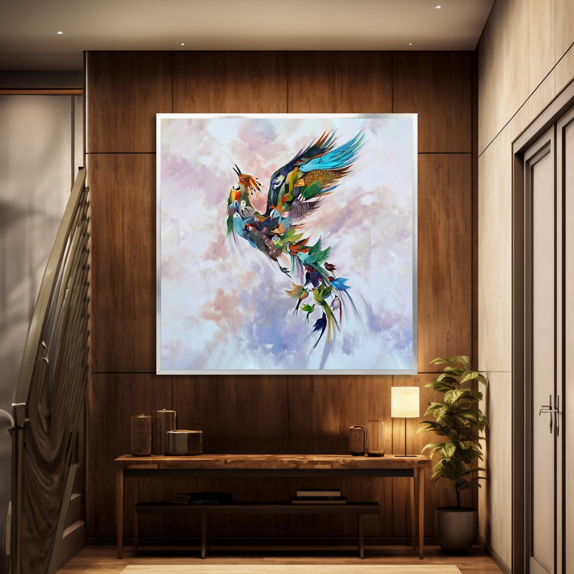 Colorful Bird Composed of Flying Parrots Whimsical Art Poster - Image 5