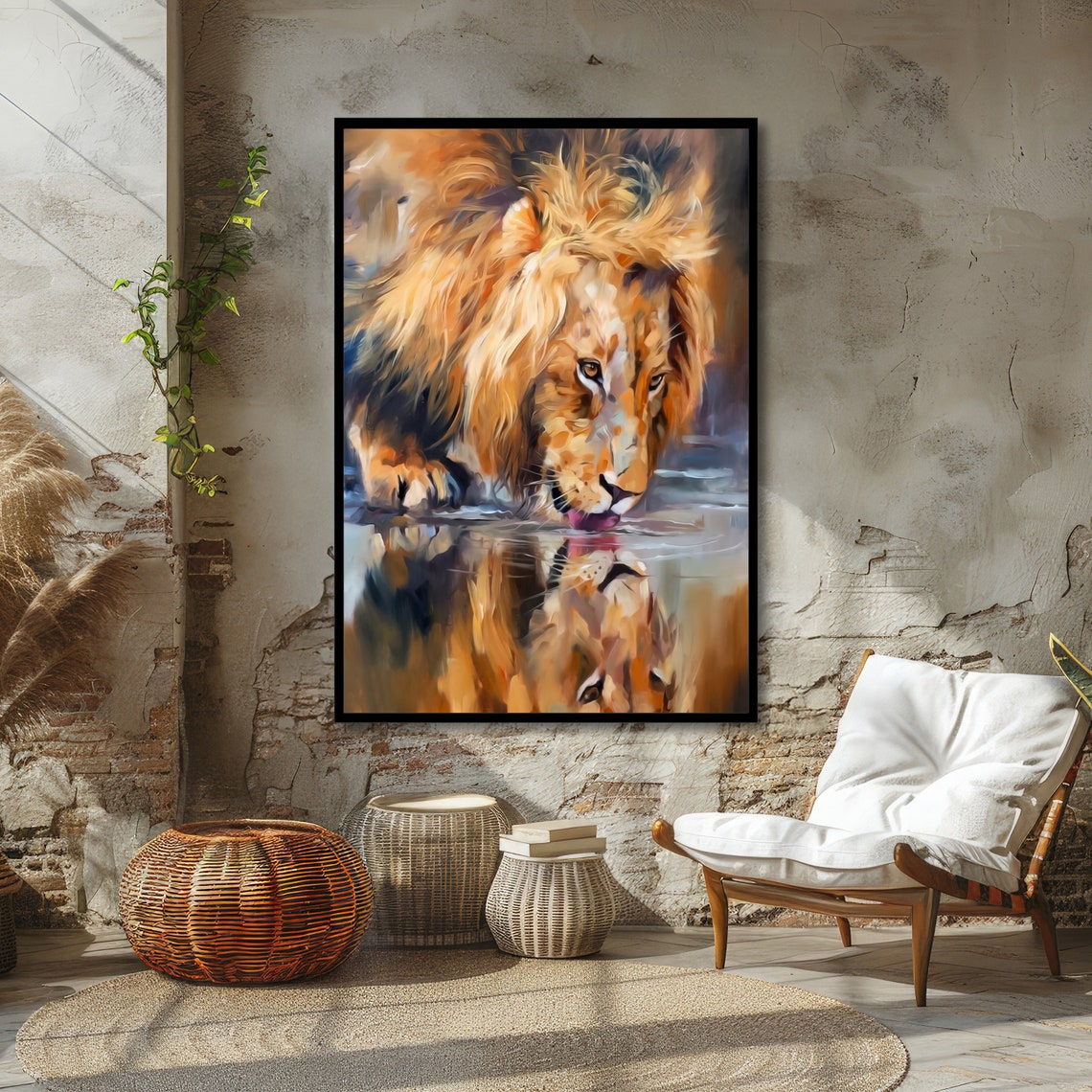 Reflective Lion Drinking Water Mirrored Reflection Art Poster - Image 6