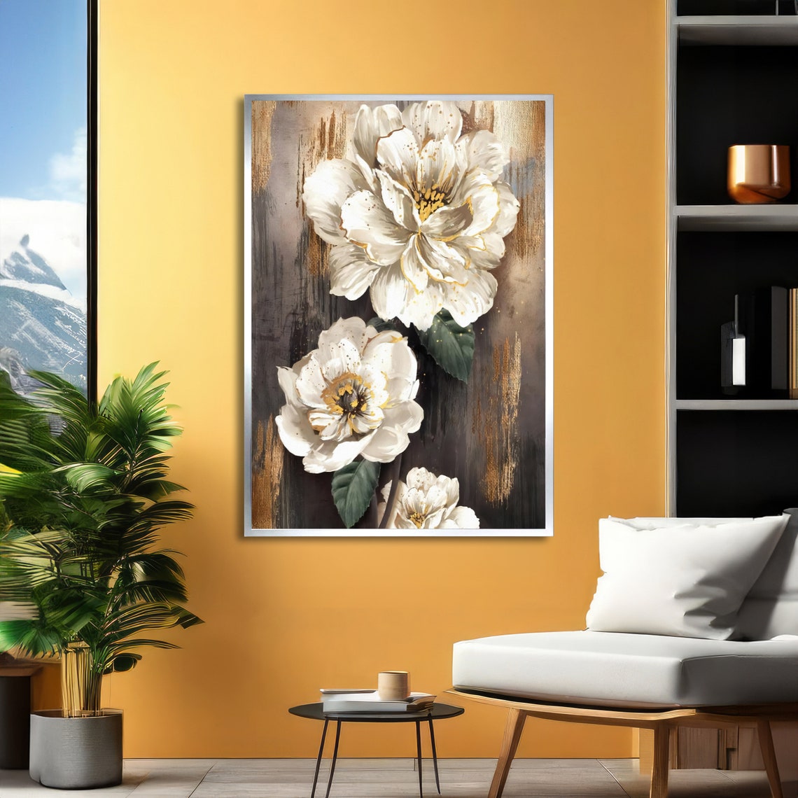 White Peony Blossoms on Dark Background Elegant Floral Poster - Image 2