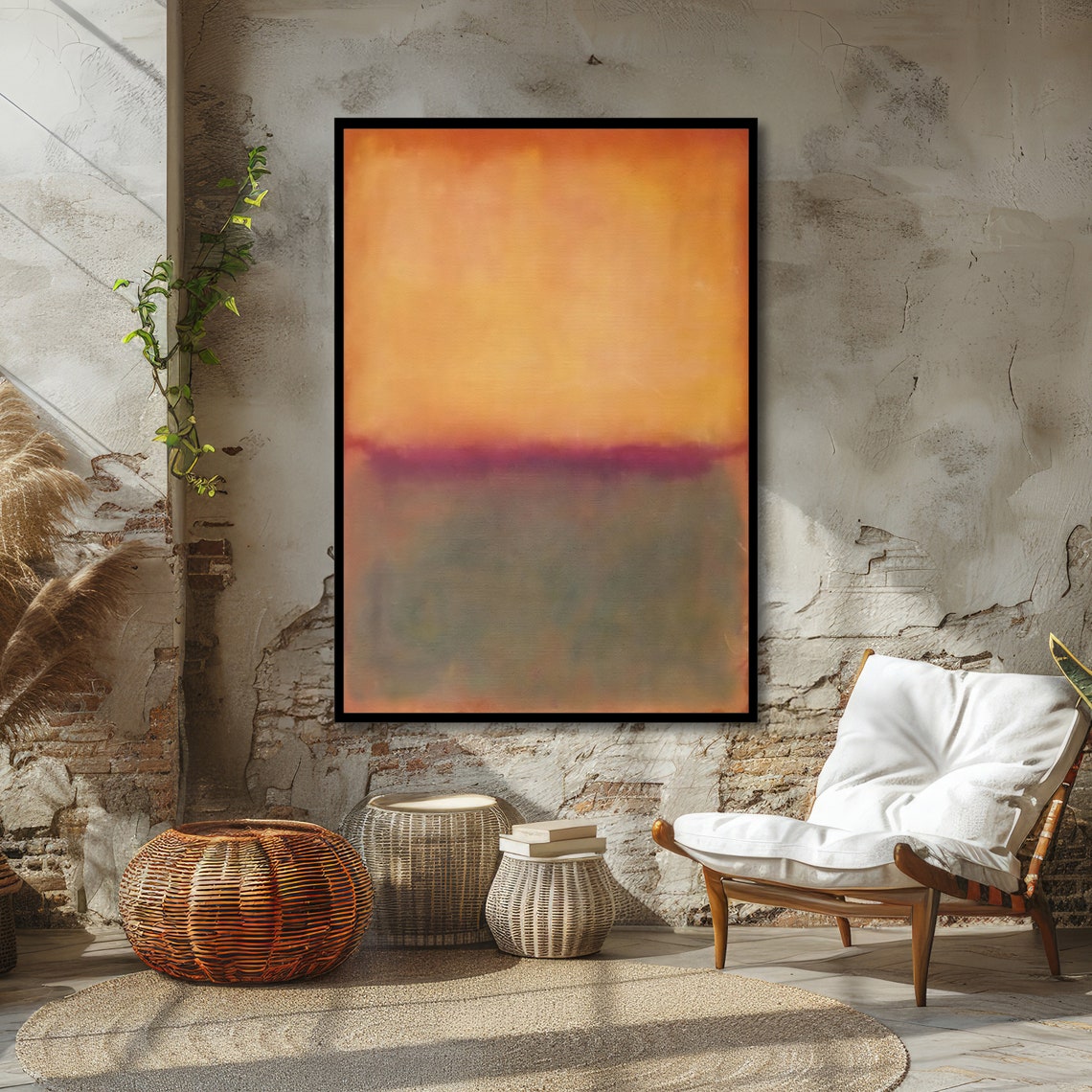 Orange and Olive Sunset Rothko Style Abstract Color Field Poster - Image 4
