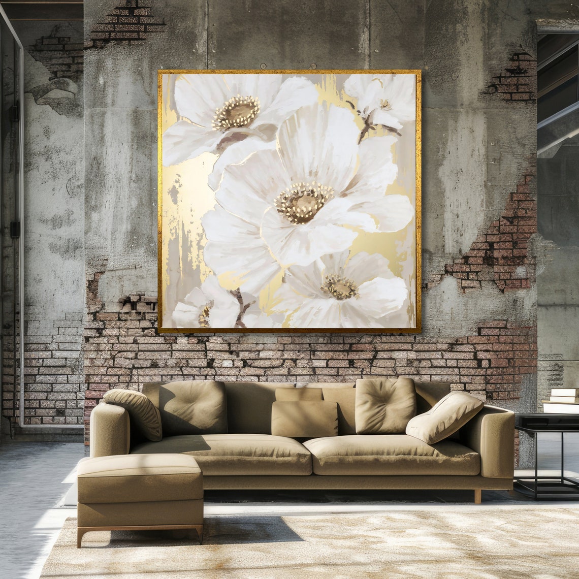 Elegant White Blossoms with Gold Accent Botanical Artwork Poster - Image 3