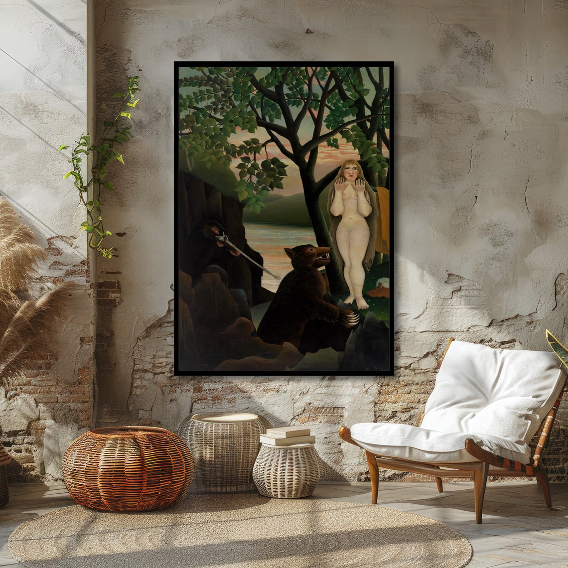 Rousseau Woman Standing in Jungle Beside Bear Naive Art Poster - Image 4