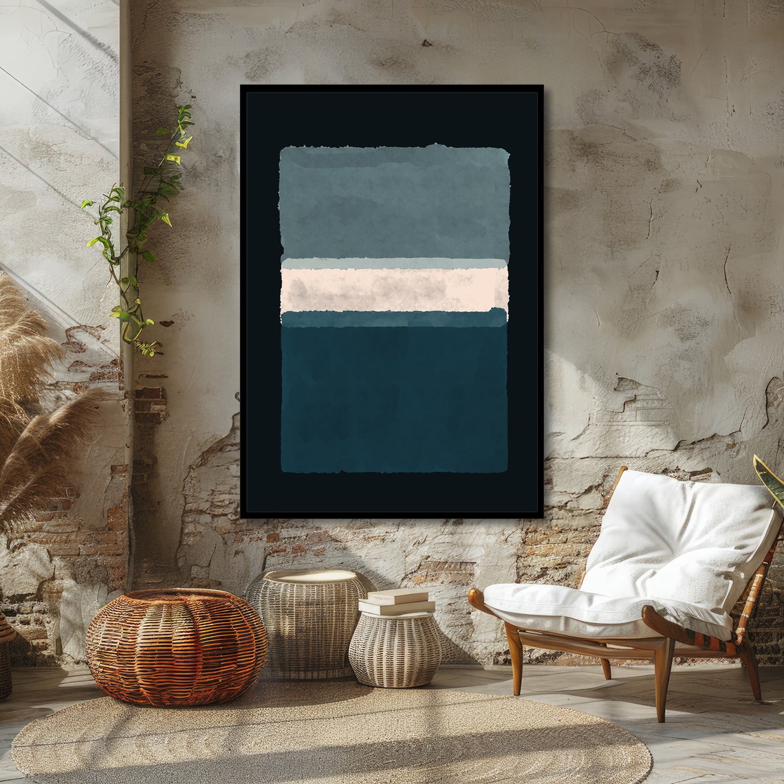 Slate Grey and Teal Abstract Poster in Rothko Color Field Style - Image 5