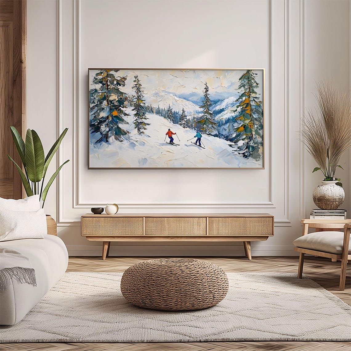 Frame Tv Art Skiers In Red Jackets Christmas Decor Winter Festive Painting Farmhouse Art Christmas Tv0226 - Image 5