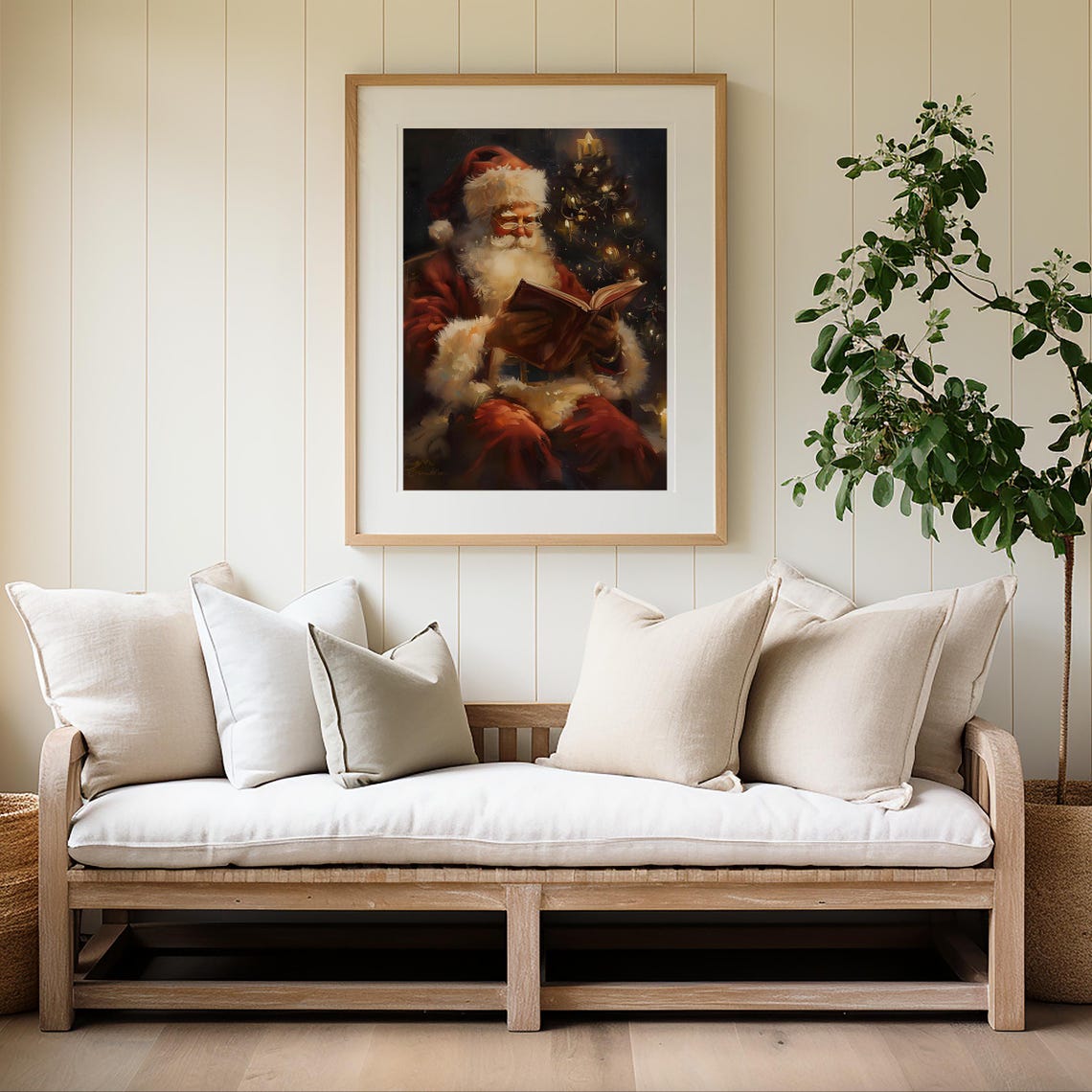 Santa Claus Reading Book By Christmas Tree Candlelight Wall Art Print - Image 4