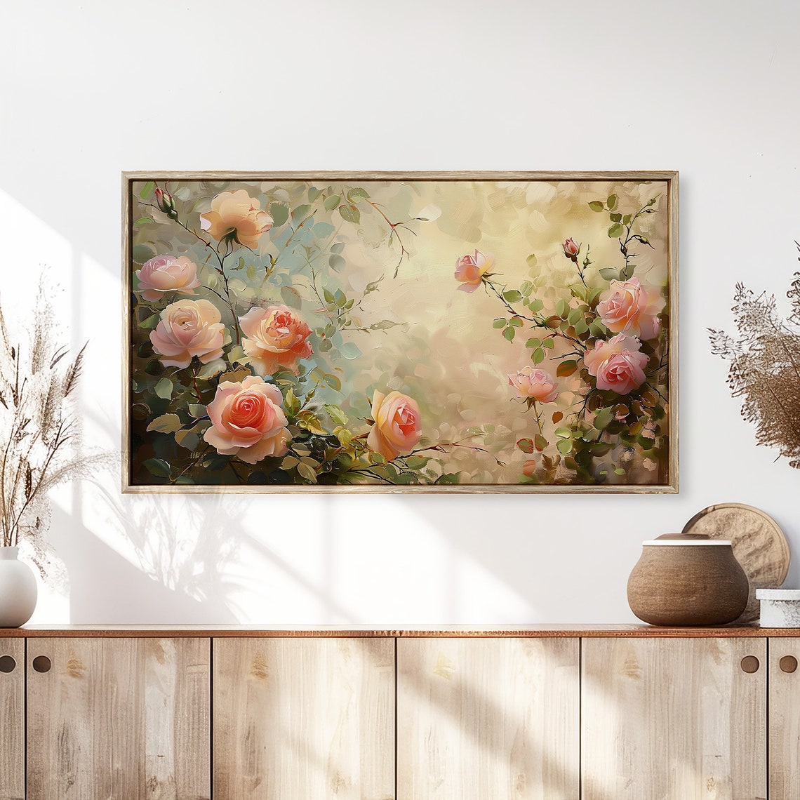 Pastel Rose Garden Vintage Blush Floral Bouquet Painting Wall Art - Image 3