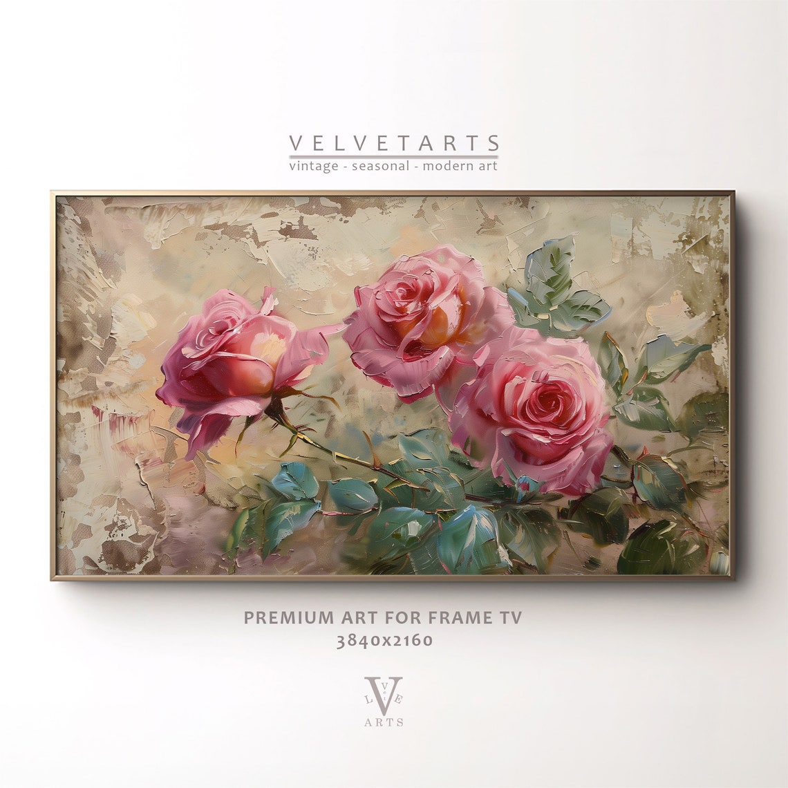 Frame Tv Art Pink Roses Vintage Floral Oil Painting Valentines Floral Tv Art Botanical Tv0013