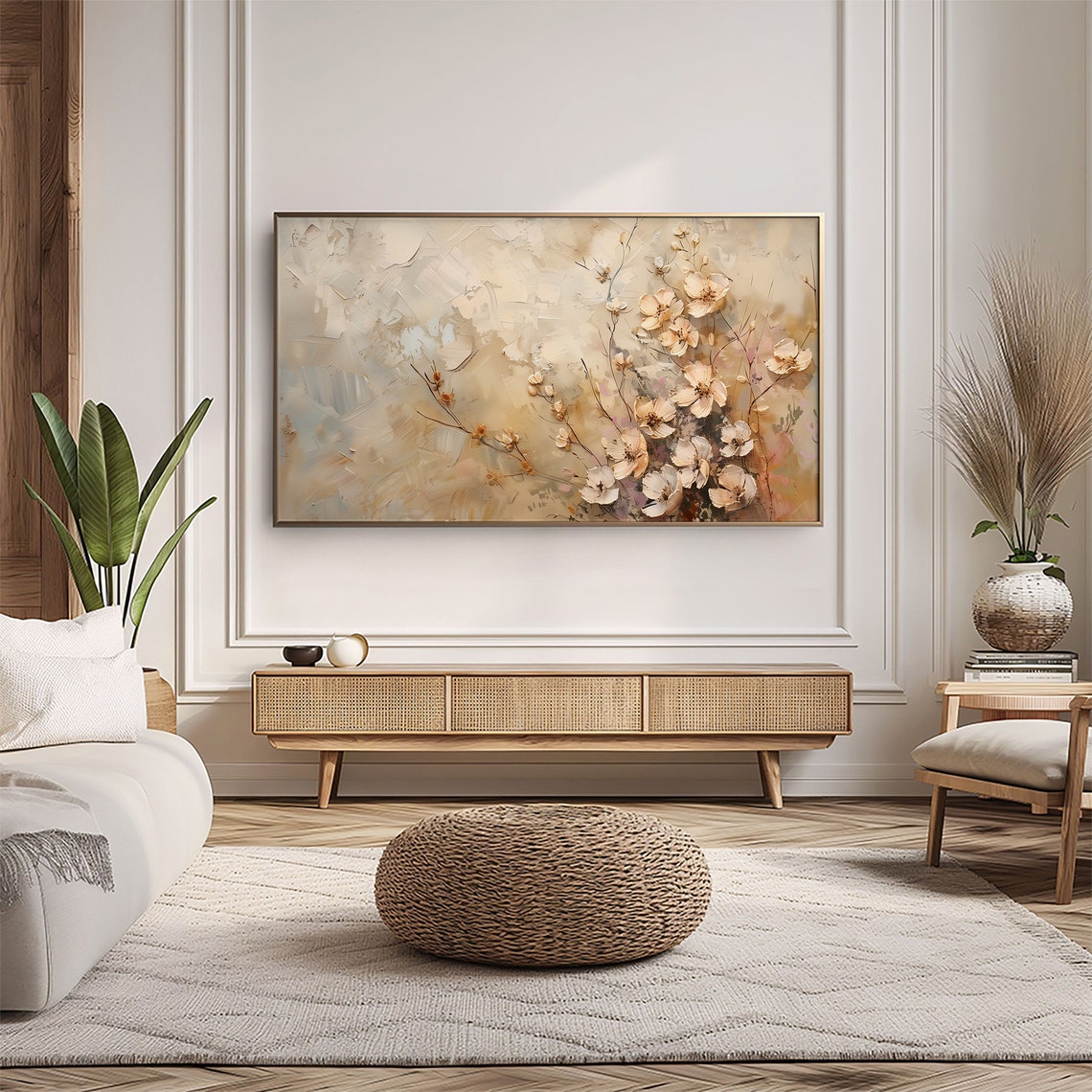 Cream Blossoms Textured Neutral Floral Farmhouse Painting Wall Art - Image 5