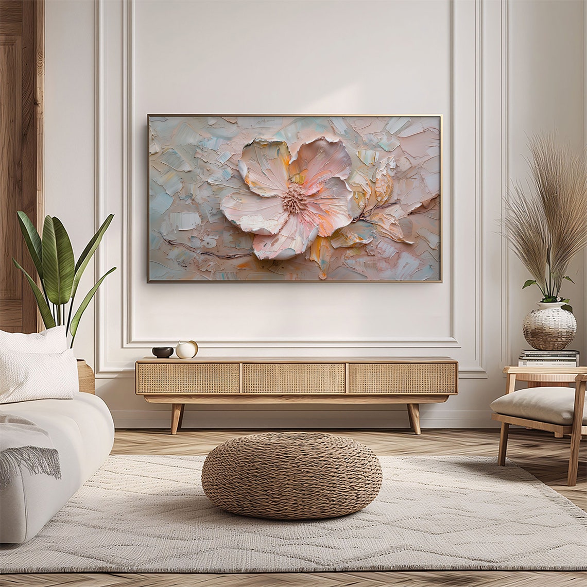 Soft Blush Flower Abstract Textured Pastel Floral Painting Wall Art - Image 5