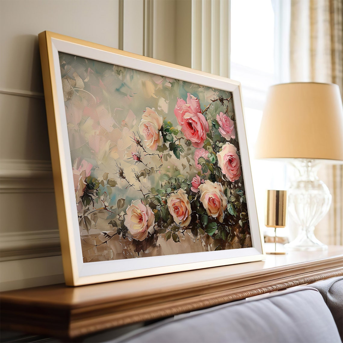 Summer Blooming Rose Bush Vintage Floral Oil Painting Wall Art - Image 4
