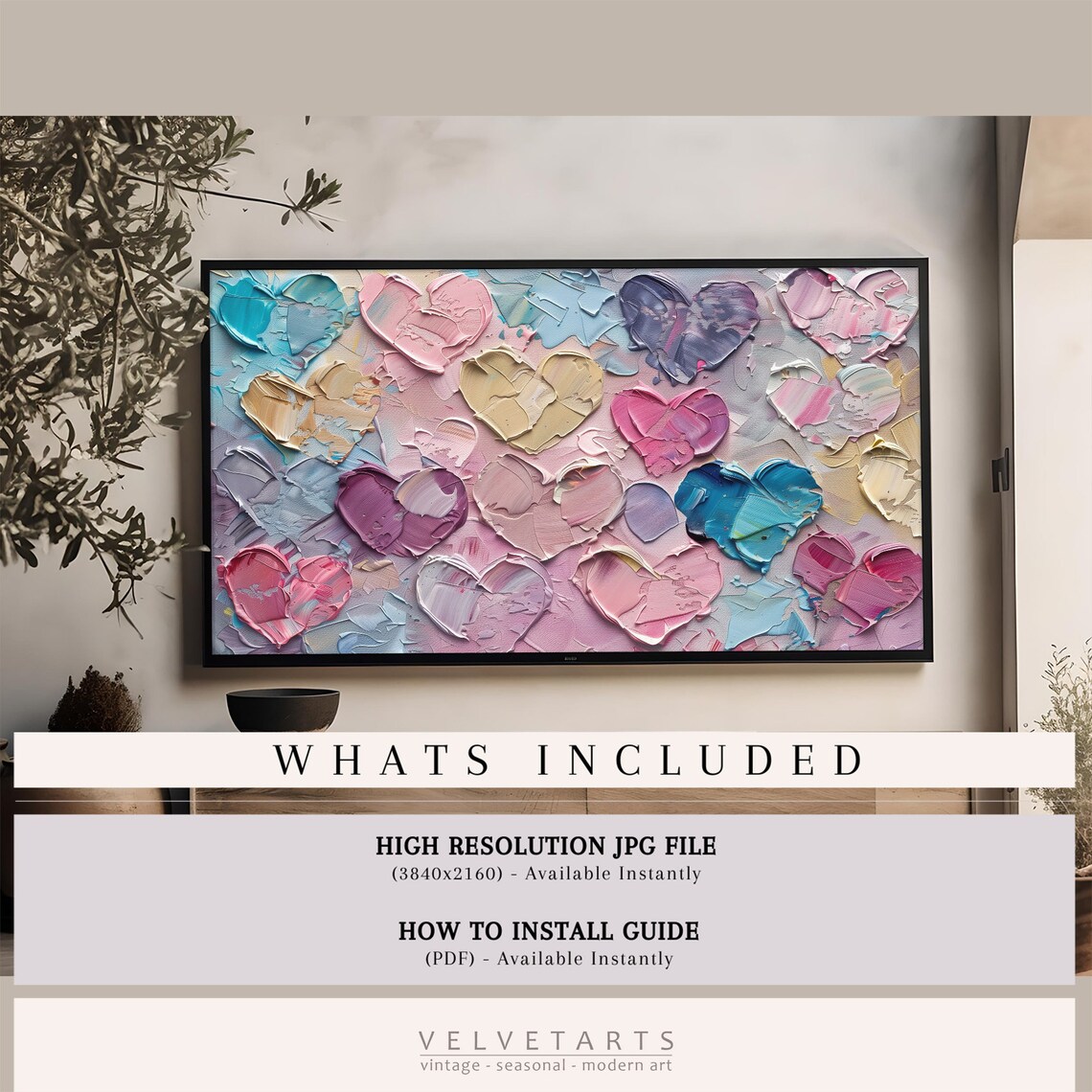 Pastel Hearts Impasto Abstract Love Textured Painting Joyful Wall Art - Image 4