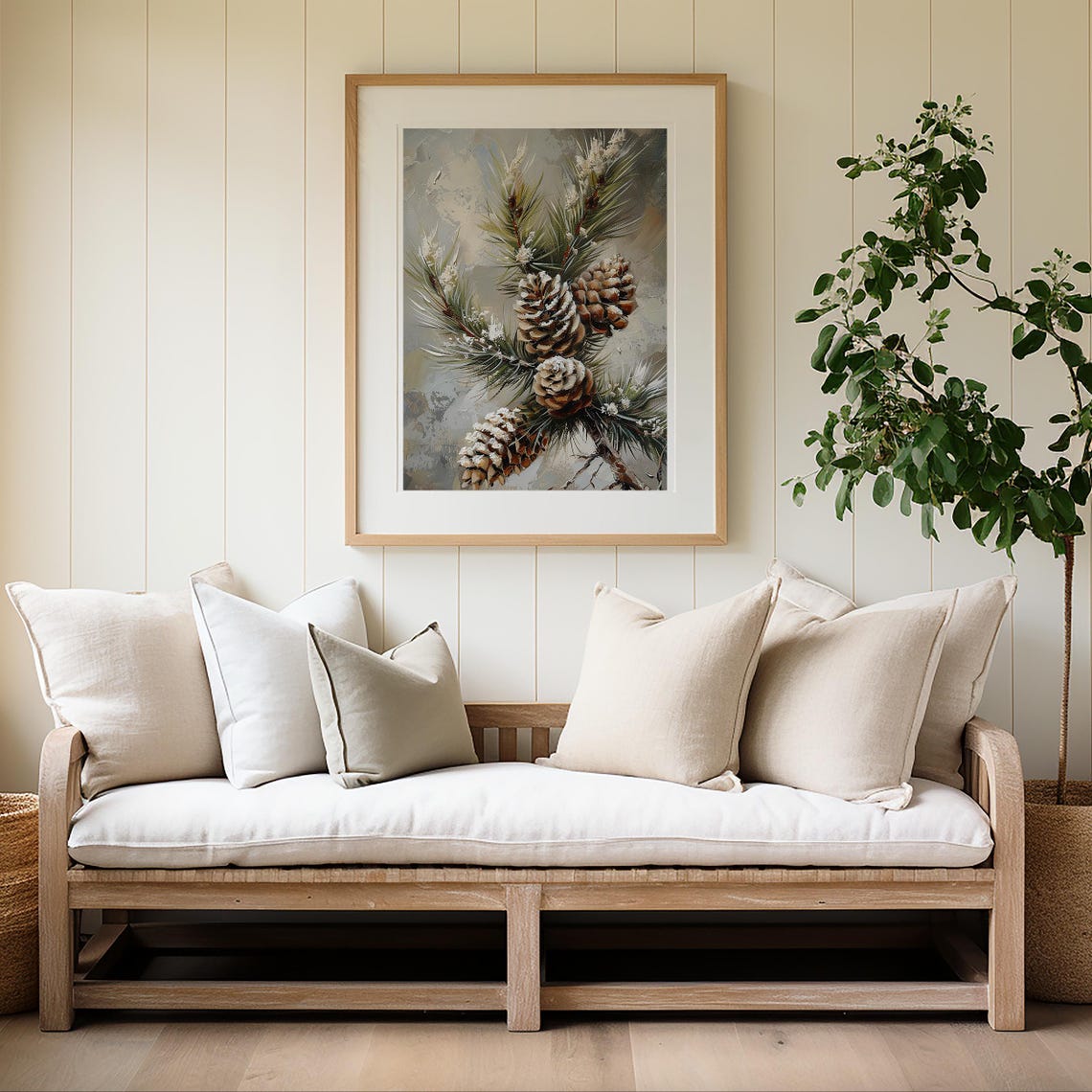 Frosted Pine Cones Evergreen Branch Winter Botanical Wall Art Poster - Image 4
