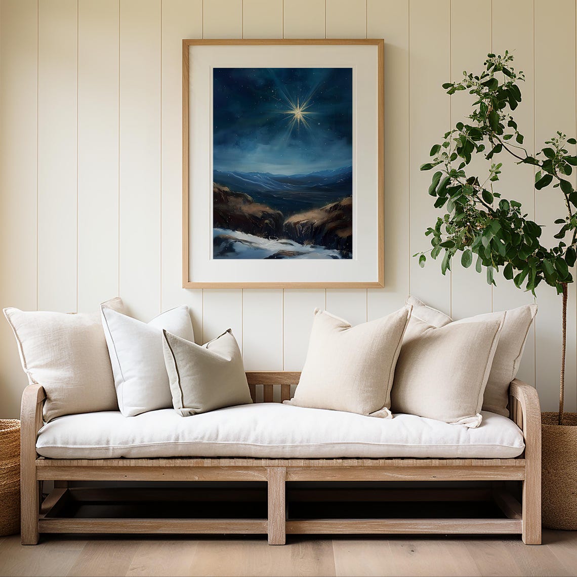 Bright Star Over Snowy Mountains Bethlehem Night Sky Wall Art Print - Image 4