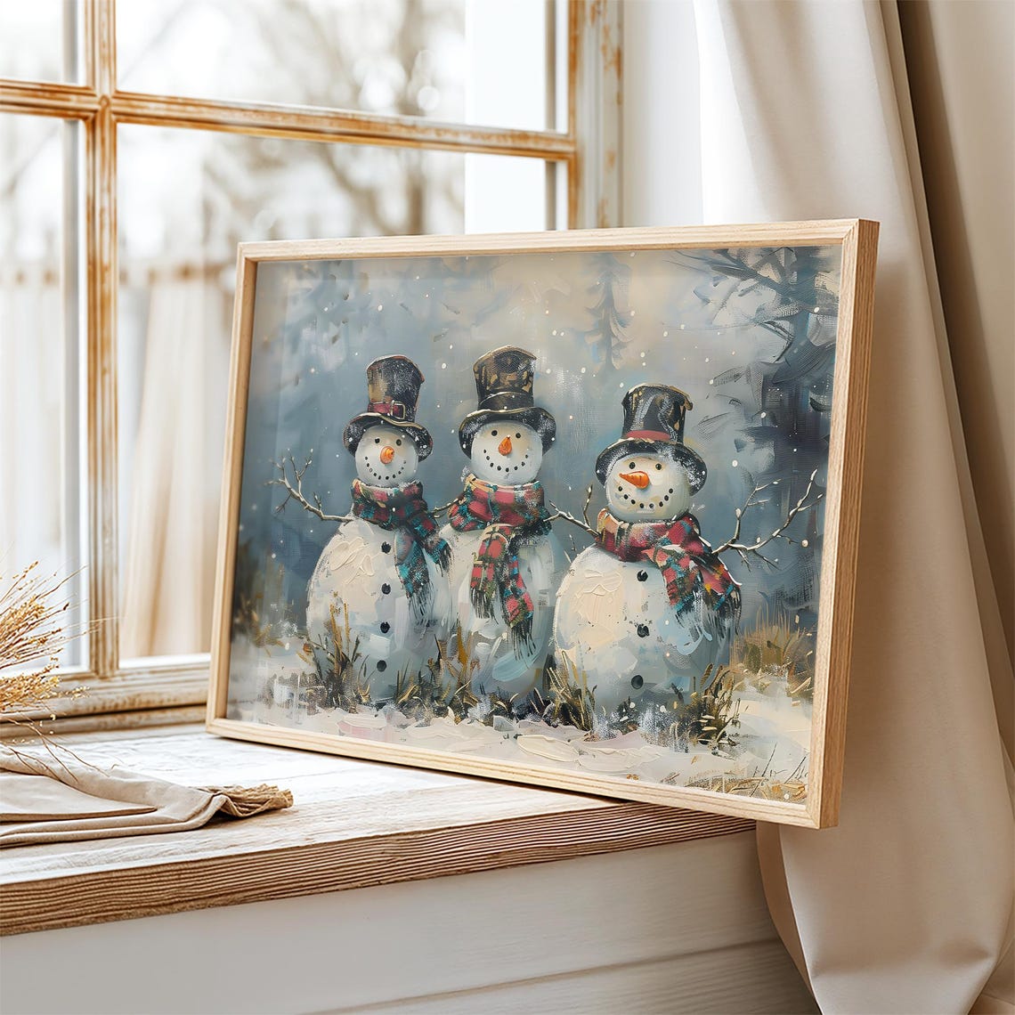 Dapper Snowmen With Top Hats and Tartan Scarves Winter Wall Art - Image 2