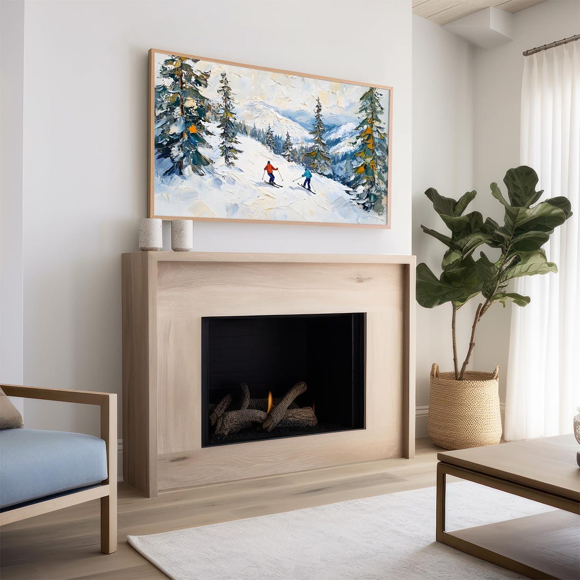Frame Tv Art Skiers In Red Jackets Christmas Decor Winter Festive Painting Farmhouse Art Christmas Tv0226 - Image 2