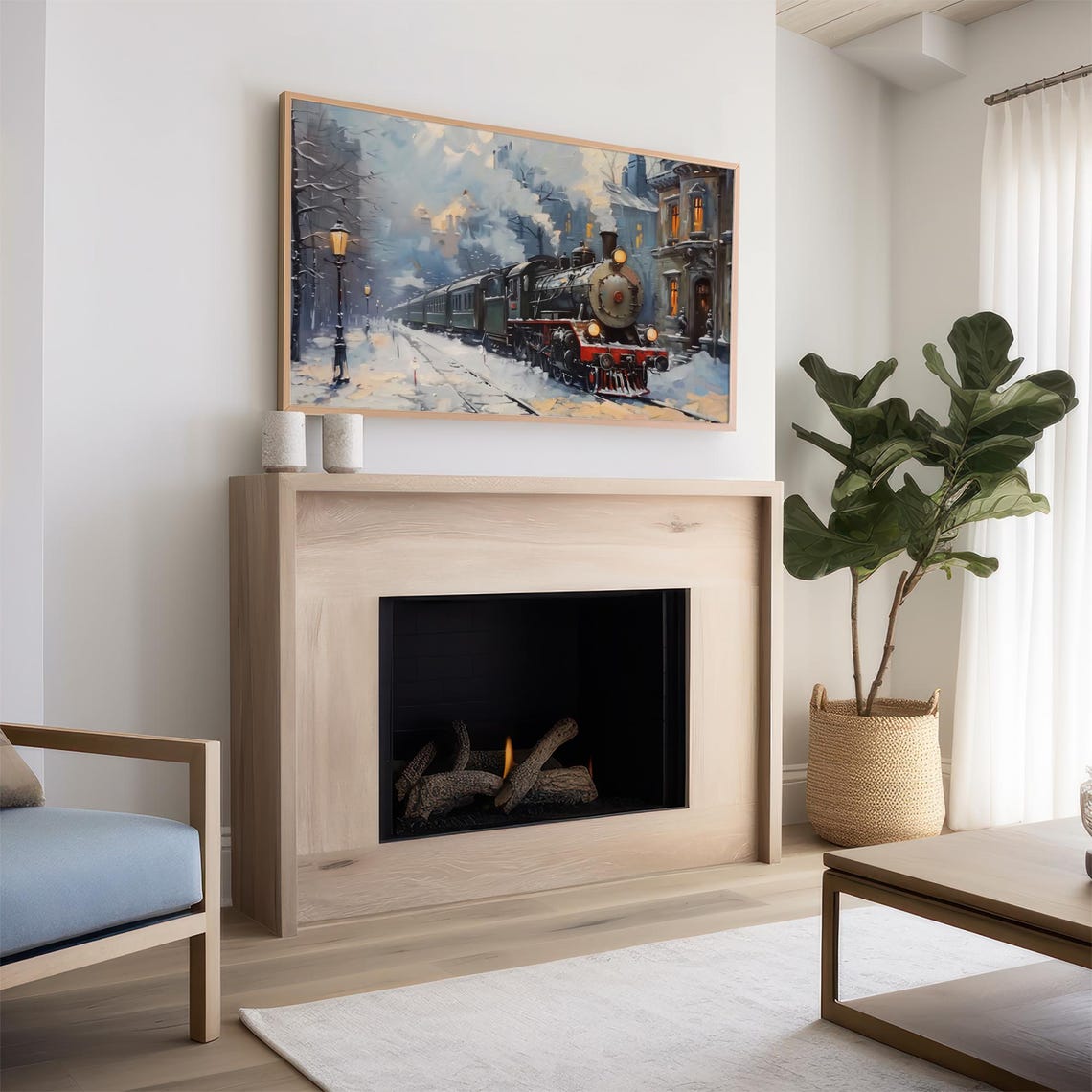 Frame Tv Art Steam Train In Snowy City Christmas Decor Winter Festive Painting Farmhouse Art Christmas Tv0220 - Image 2