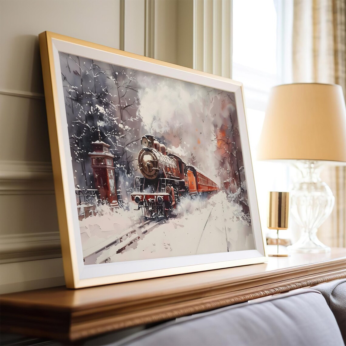Vintage Steam Train Snowy Winter Landscape Christmas Wall Art Poster - Image 4
