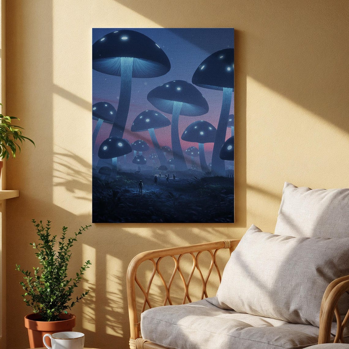 Glowing Giant Mushrooms Twilight Fantasy Forest Magical Art Poster