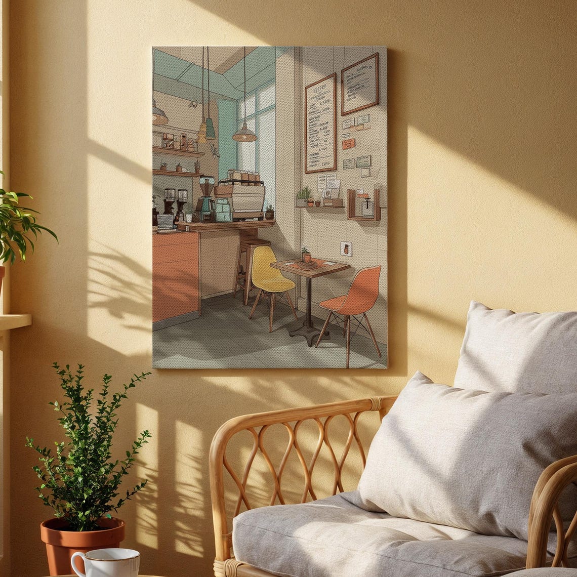 Cozy Coffee Shop Interior With Retro Chairs And Espresso Bar Poster