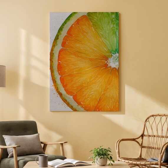 Fresh Orange Citrus Slice Vibrant Kitchen Fruit Watercolor Wall Art