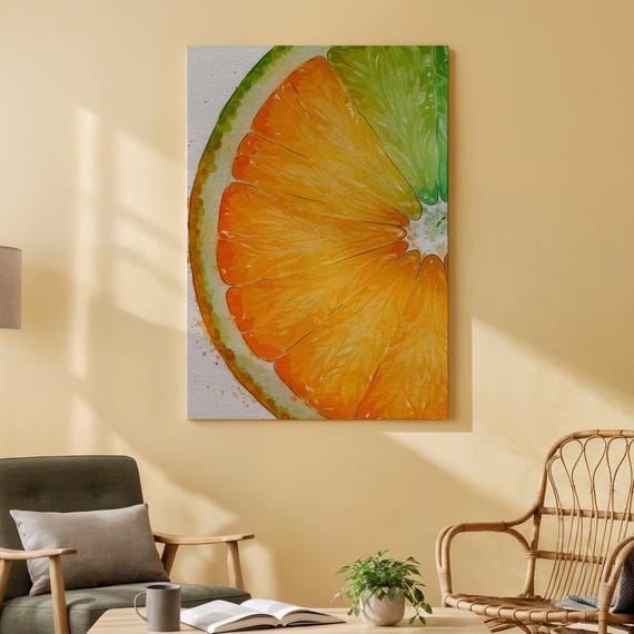 Orange Citrus Slice Canvas Wall Art Fresh Fruit Closeup Print Vibrant Kitchen Artwork For Dining Room Cafe Bar Or Modern Home Decor