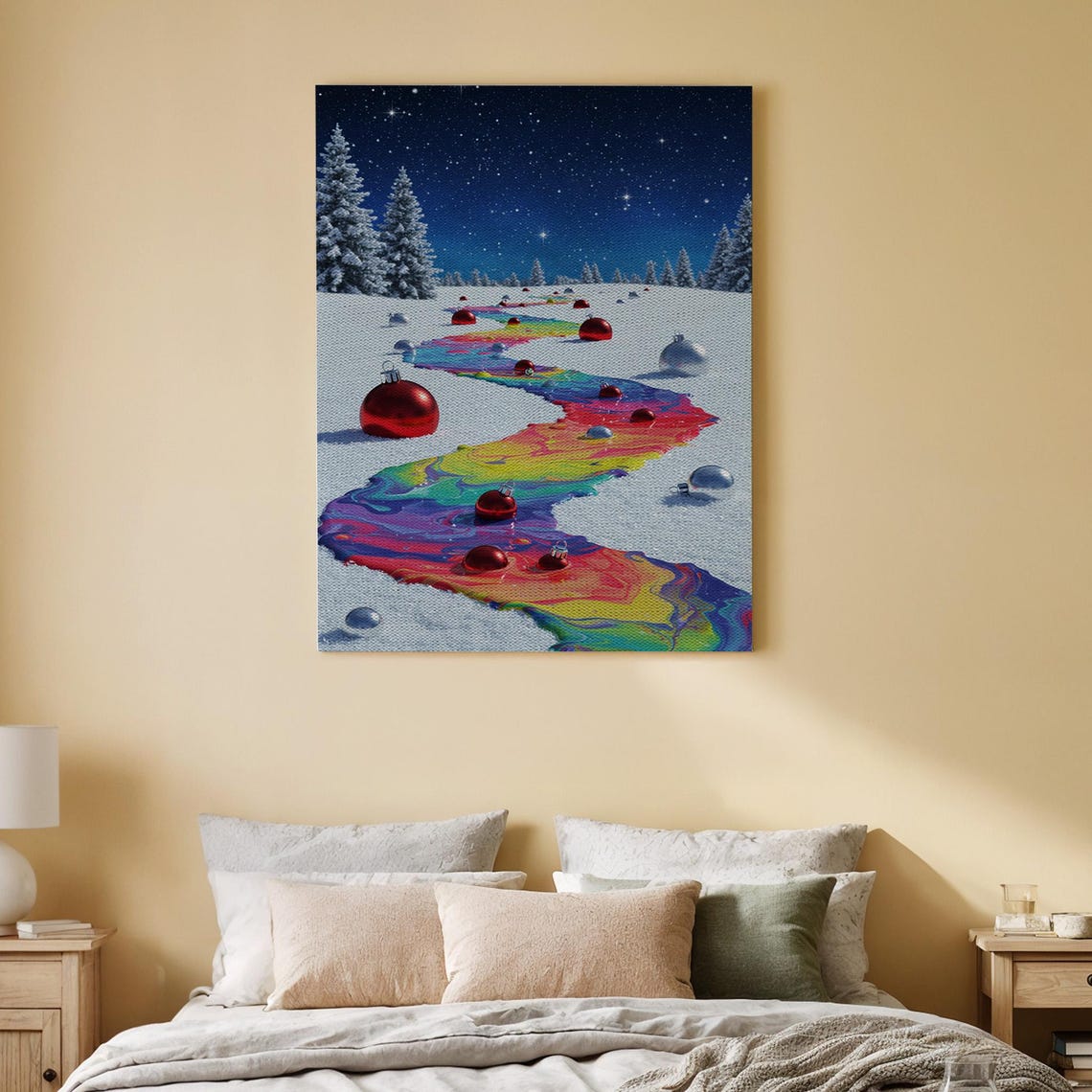 Christmas Snow Night Bauble Trail Starry Winter Canvas Art Poster