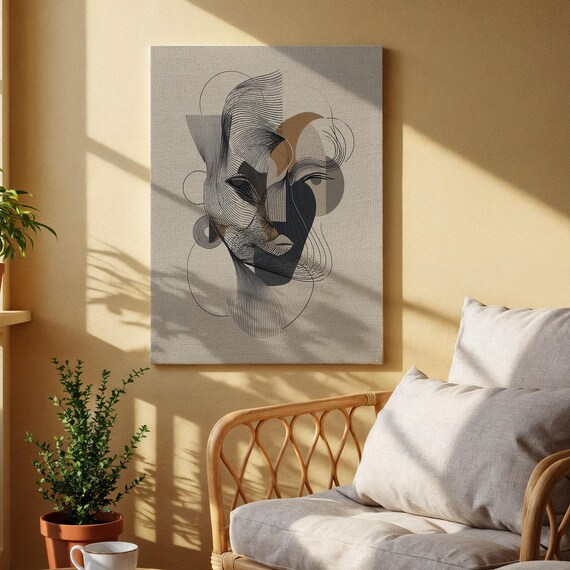 Abstract Line Face Modern Minimalist Portrait Canvas Wall Art