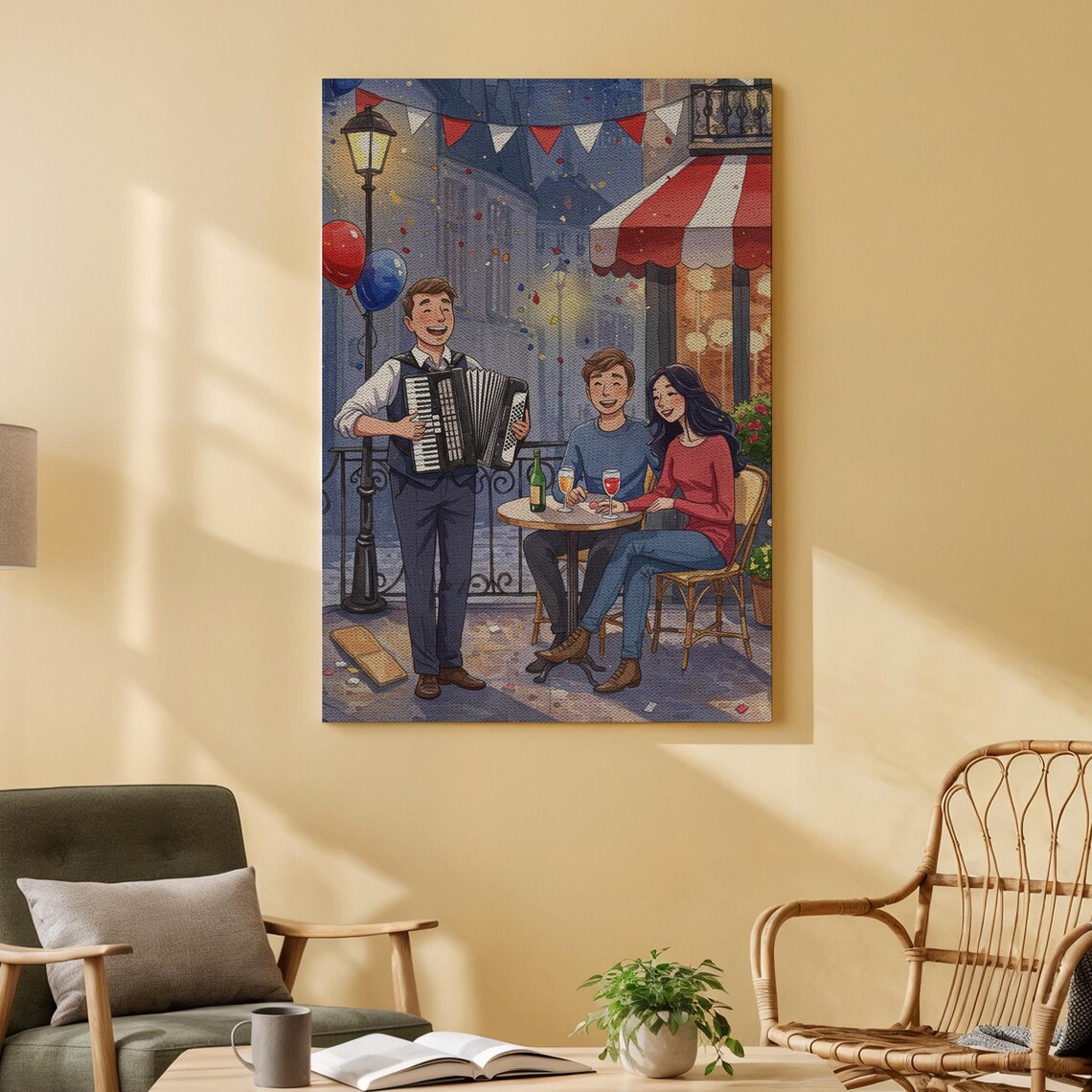 Paris Street Cafe Accordion Musician Couple Poster French Art