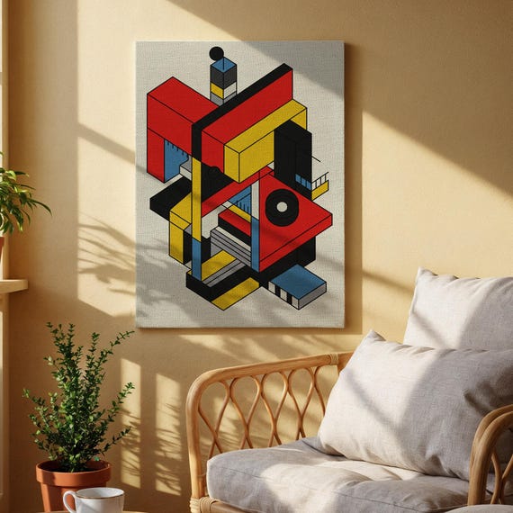 Geometric Abstract Canvas Wall Art Colorful Modern Shapes Artwork Red Yellow Blue Minimal Design Contemporary For Office Or Home