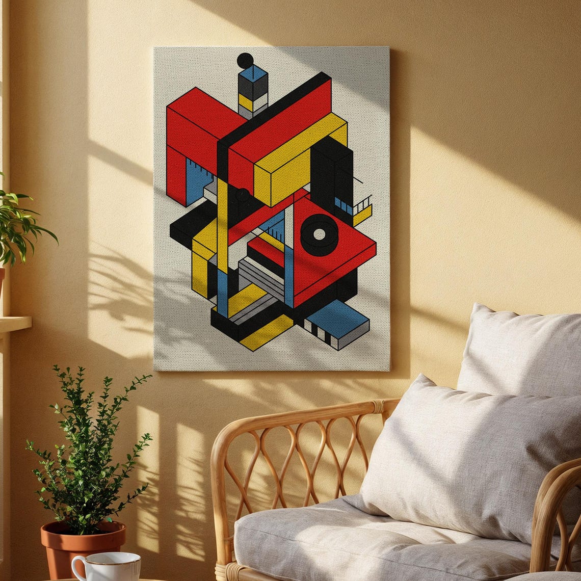 Bauhaus Constructivist Red Yellow Blocks Abstract Art Poster