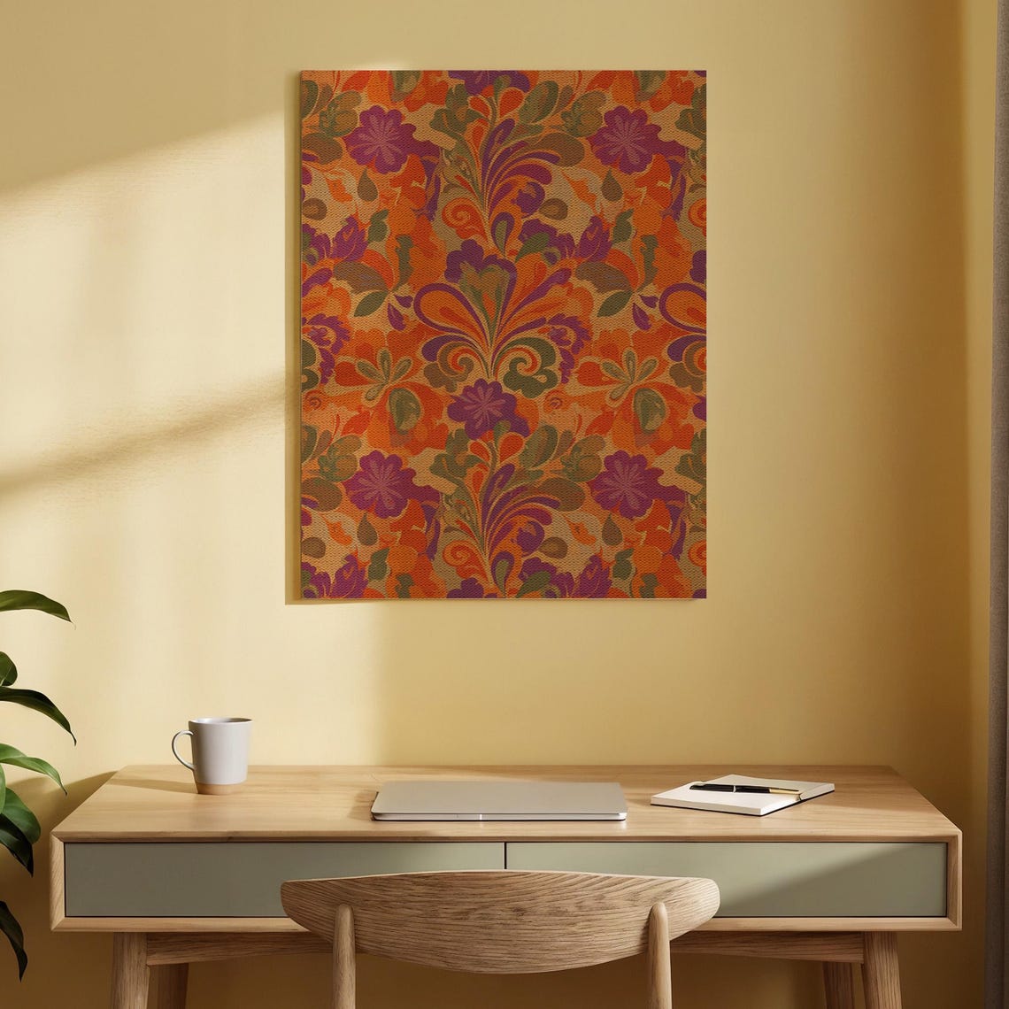 Retro Vintage Boho Floral Pattern Orange Purple Botanical Poster